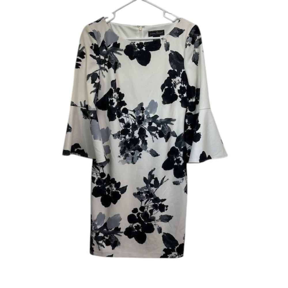 Jessica Howard White Floral Bell Sleeve Sheath‎ Dress Party Cocktail SZ 6 - Picture 2 of 12